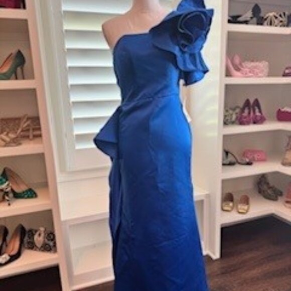 Dramatic One-Shoulder Cobalt Blue Gown - Picture 1 of 7